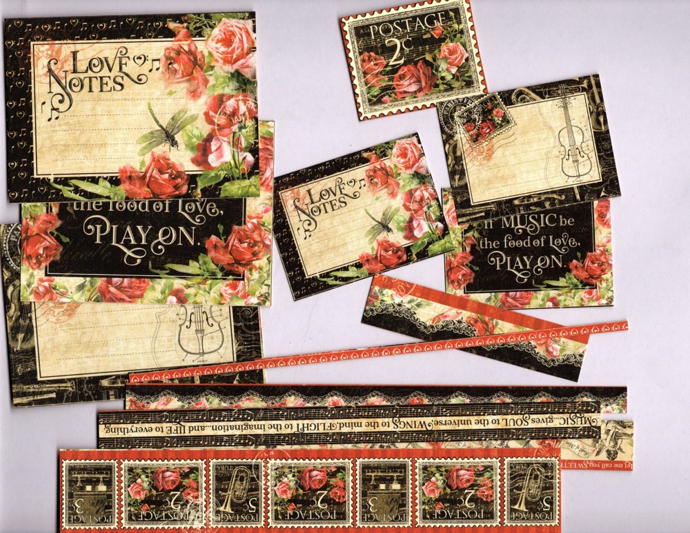 Snippets Graphic45 LOVE NOTES #1 (13PC) MINI HAND-CUT EPHEMERA scrapbook journal