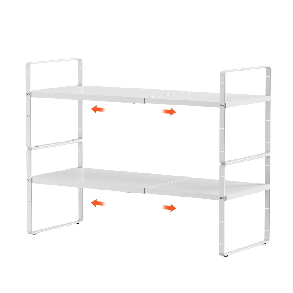 2Pack 16.5-27’’L Expandable Kitchen Shelf Organizer, Stackable Shelv