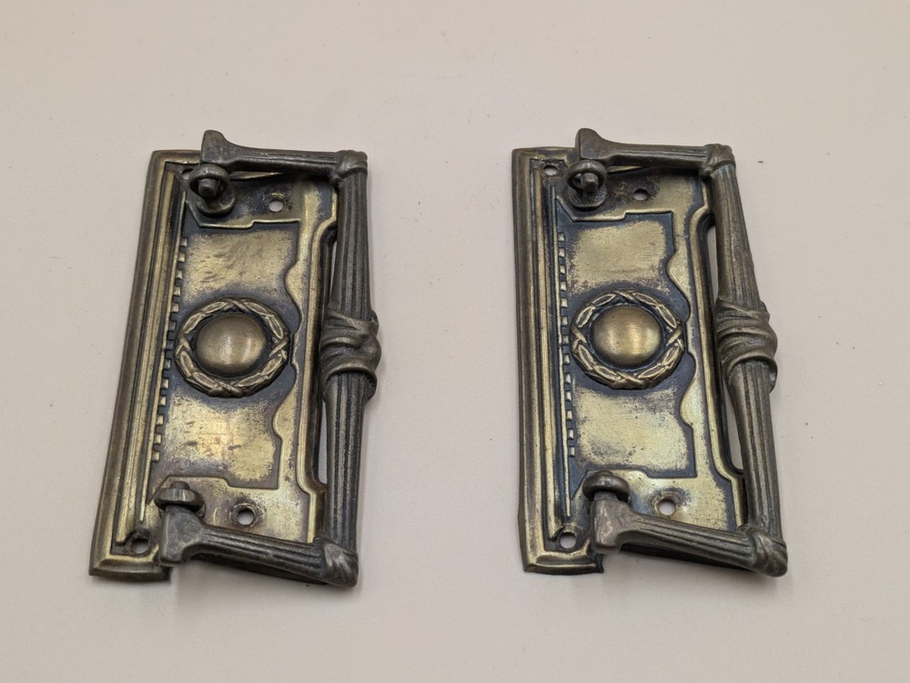 VICTORIAN EDWARDIAN DRAWER PULL PAIR HANDLES RECLAIMED ORIGINAL YELLOW BRASS