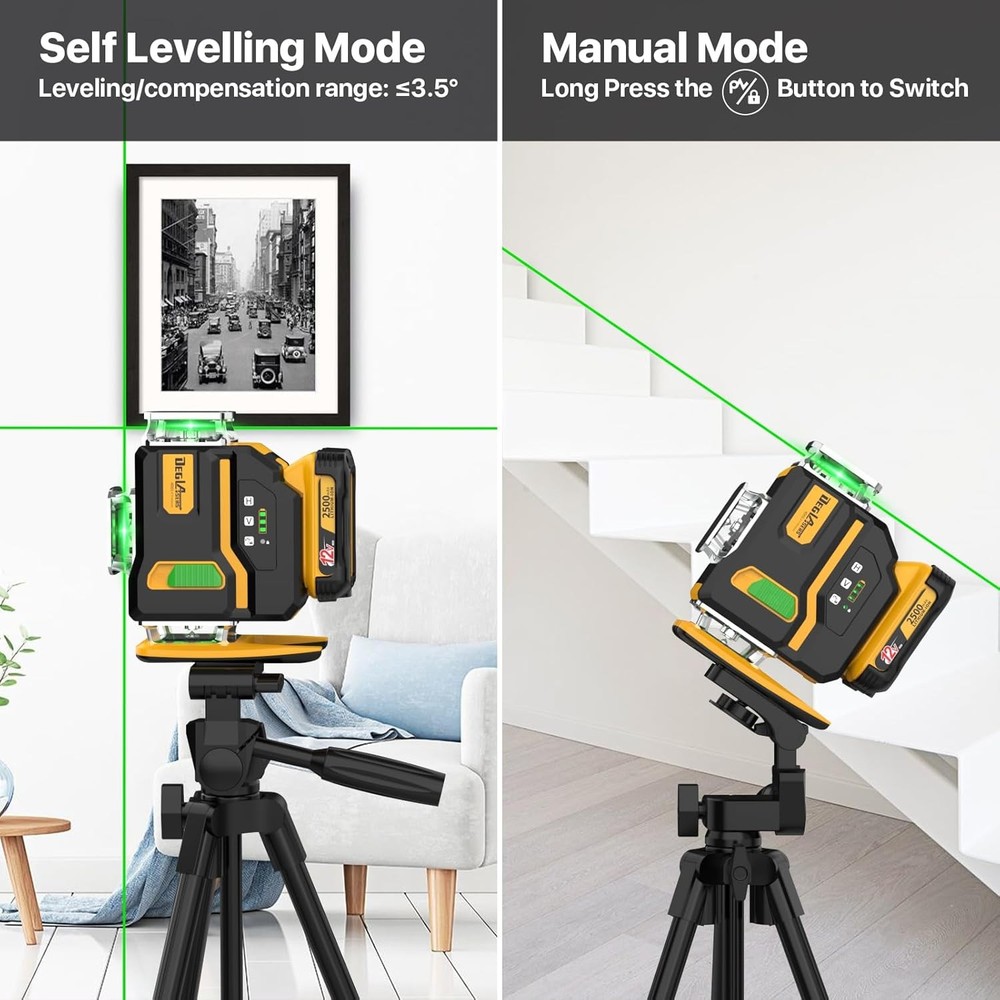 DEGLASERS Laser Level 360 Self Leveling with Tripod
