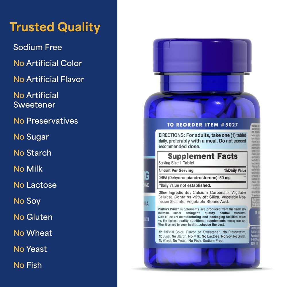 Puritan'S Pride Dhea 50 Mg Tablets, Twin Pack 200 Total Count.
