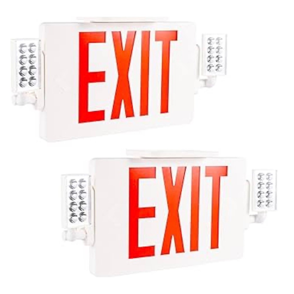 Combo Exit Sign, Light with 2 Adjustable Heads and Double, Back Up Batteries