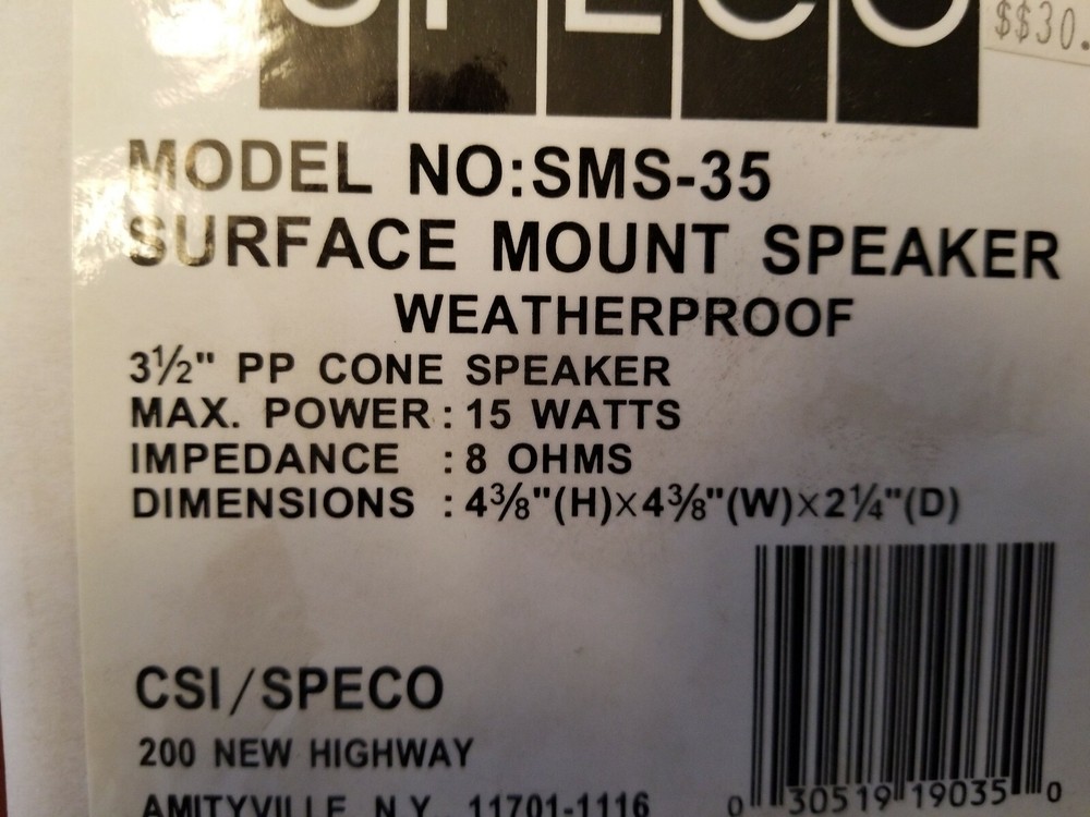 Speco SMS-35 Surface Mount Weatherproof 3-1/2" Speaker