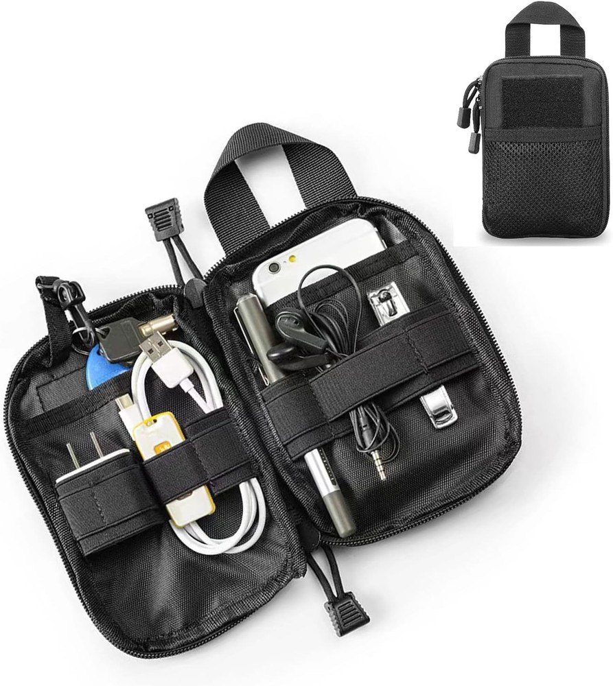 Tactical EDC Pocket Organizer Pouch, Mini Small Tool Storage Small, Black