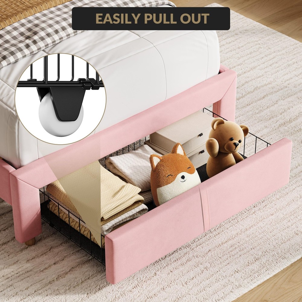 Velvet Upholstered Platform Bed Frame w/Storage Headboard,Twin Size Bed Frame