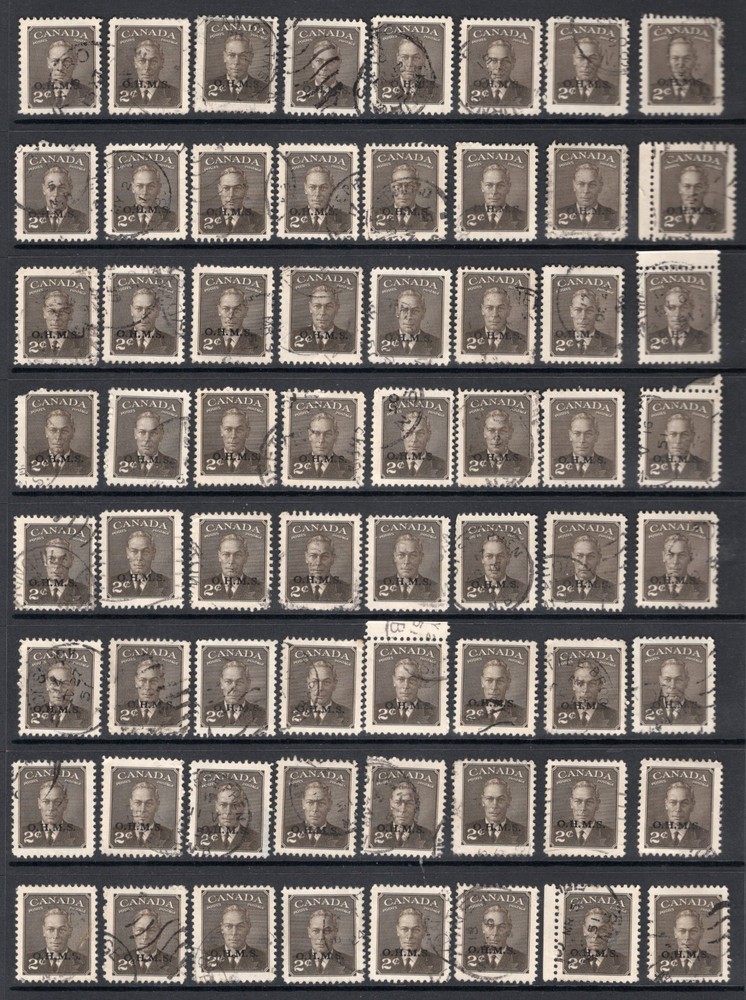 Canada 1950 King Geo. VI "Postes-Postage" OHMS Singles,Multiples,Strips#012-CO1