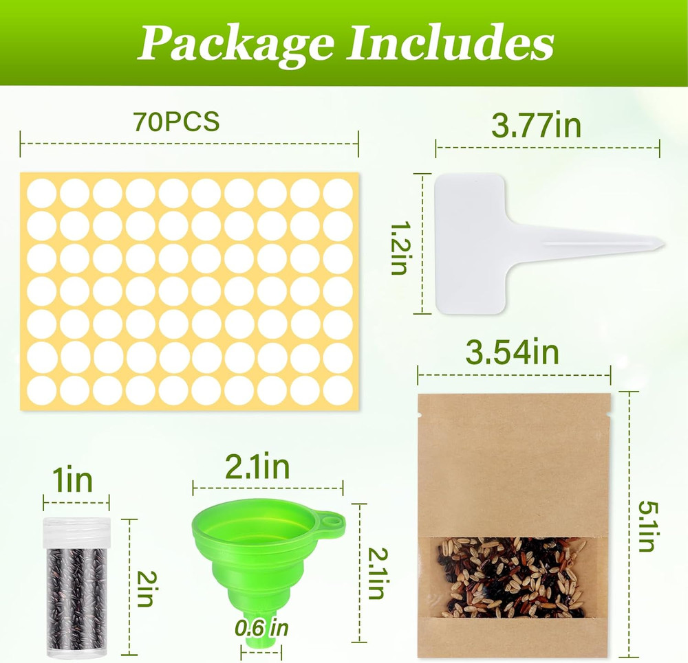 Metal Seed Storage Organizer Kit with Vials, Tags, Envelopes, and Labels