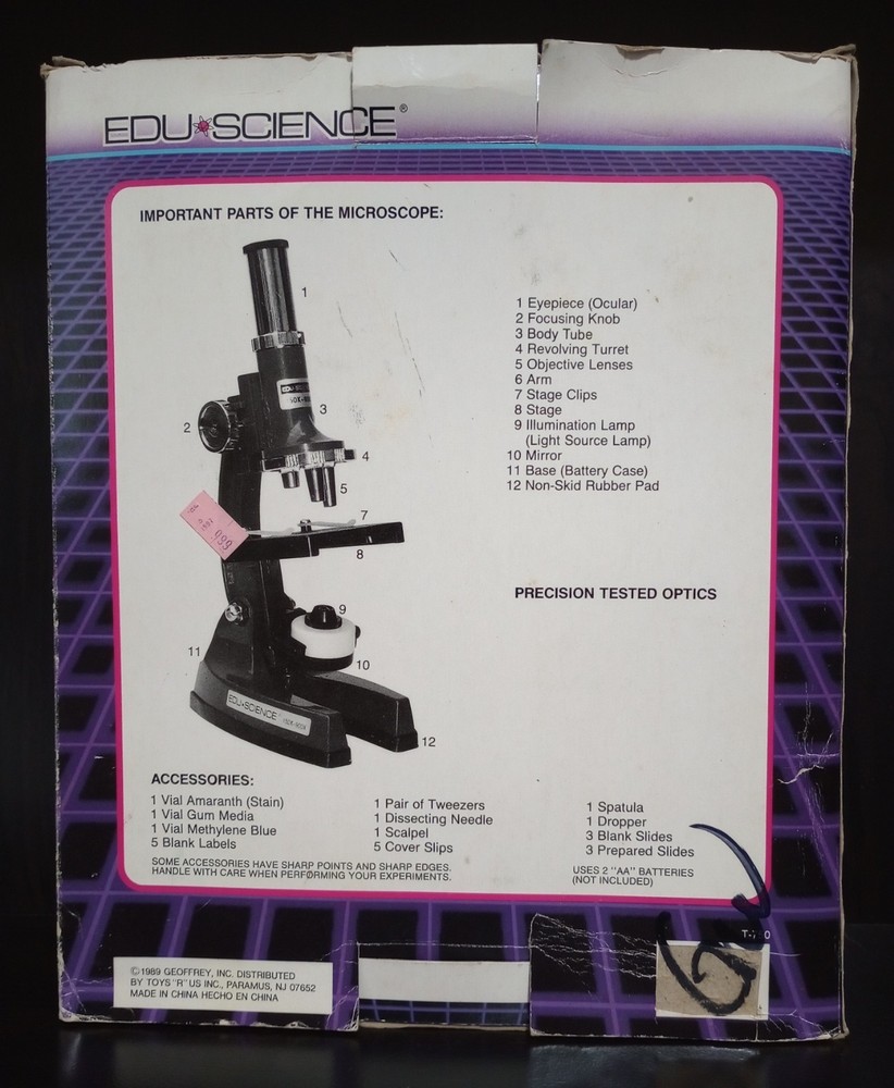VINTAGE 1989 EDU SCIENCE MICROSCOPE SET WITH LIGHT