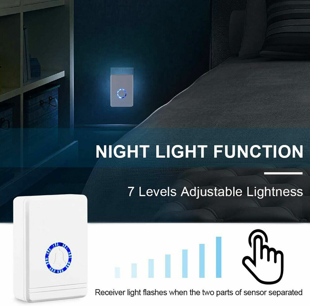 Door Open Alert Chime Wireless 600ft 5 Volume Level 2 Magnet Sensor +Transmitter