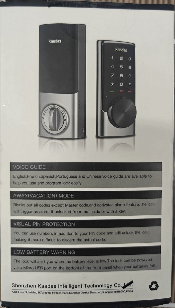 Kaadas RX-C Deadbolt Smart Lock Satin Nickel Bluetooth PIN Code Key