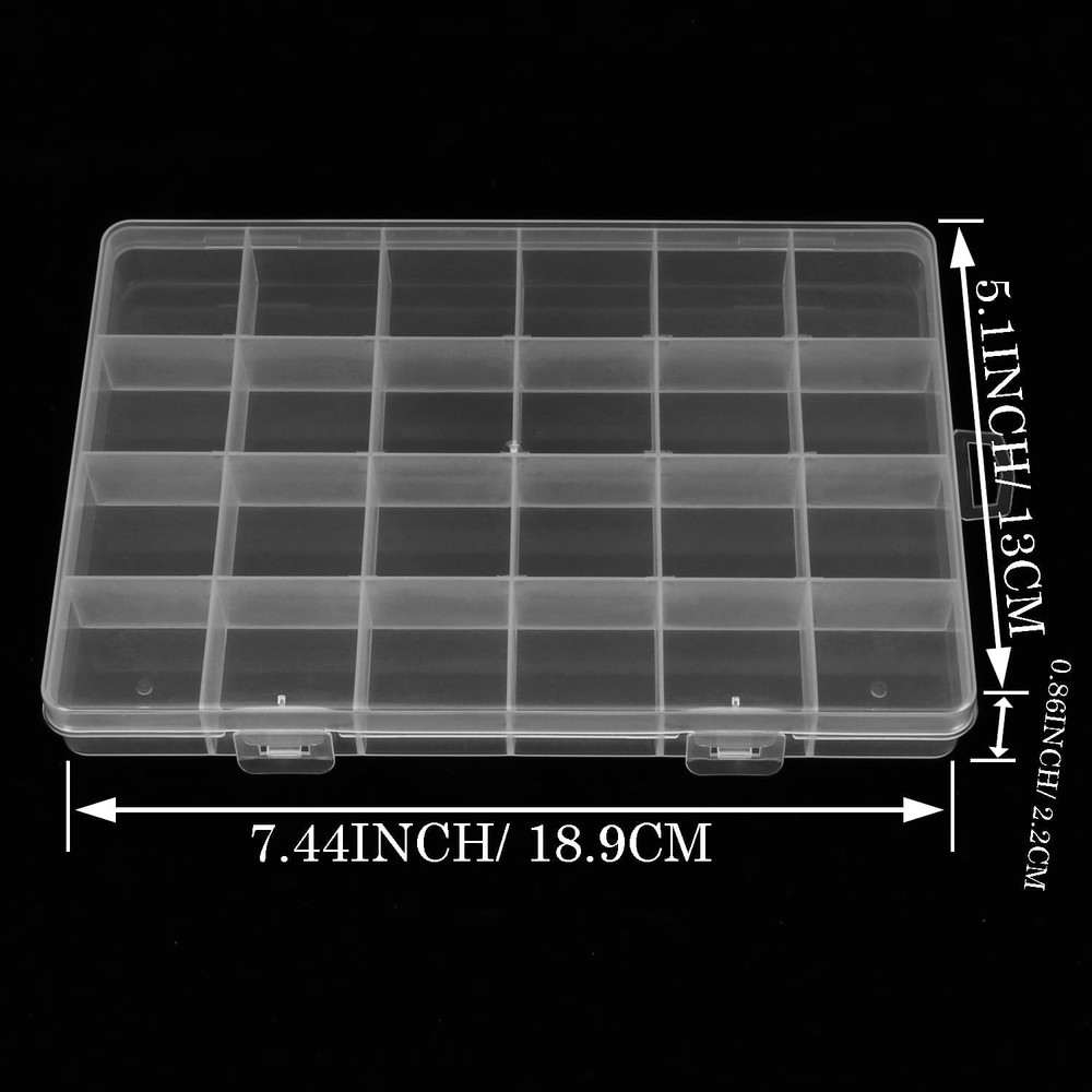 2 Pack 24 Grids Clear Plastic Organizer Box Fixed Compartment Storage Container