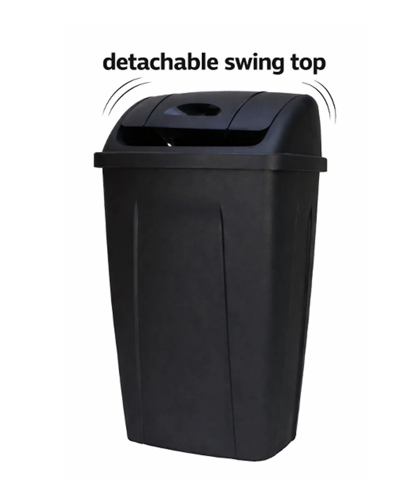 Kitchen Trash Can, 13 Gallon Plastic Garbage Bin with Swing Top Lid, Black