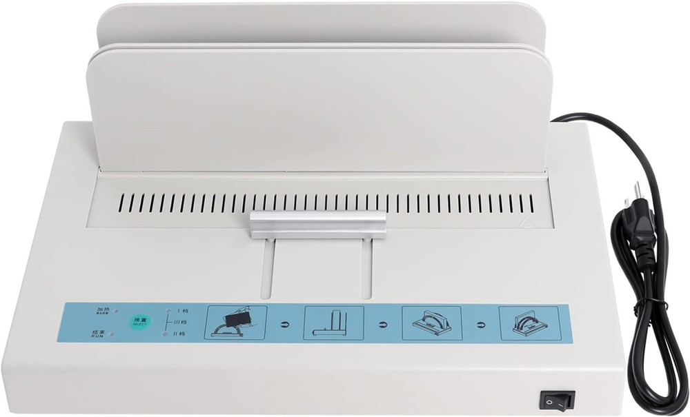 Hot melt binding machine, 500-sheet capacity, bookbinding material (white).