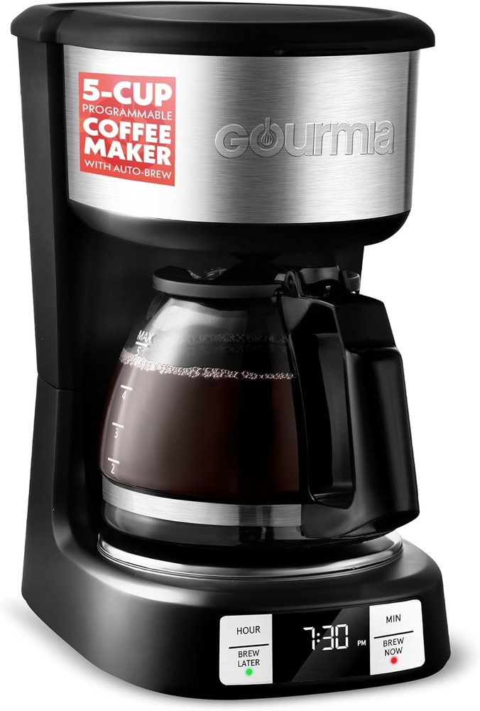 "Gourmia 5-Cup Drip Coffee Maker, One-Touch Brew, Keep Warm, Black"