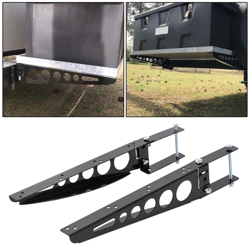 RV 4" Square Rear Bumper Mounted Cargo Box Carrier Support Arms Bracket Black