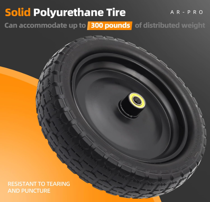 2-Pack 13" Solid Tire, Flat-Free, 5/8" Bearings, 2.17" Hub, for Carts