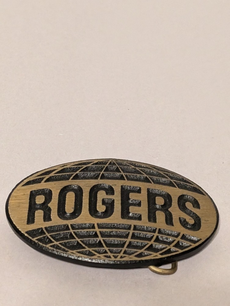 3.5" Rogers World Globe Logo Solid Brass Advertisement Belt Buckle DynaBuckle