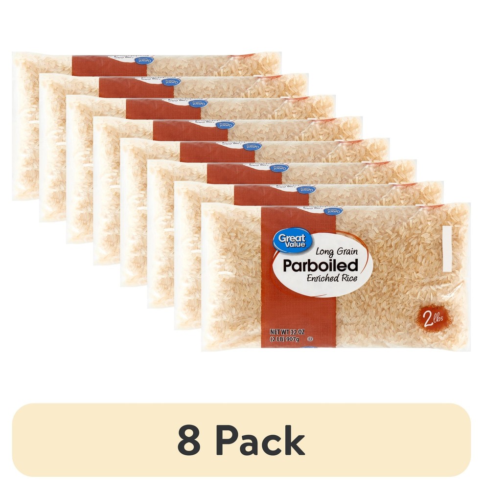 (8 Pack) Great Value Long Grain Parboiled Rice, 32 oz Enriched Fluffy Side Dish