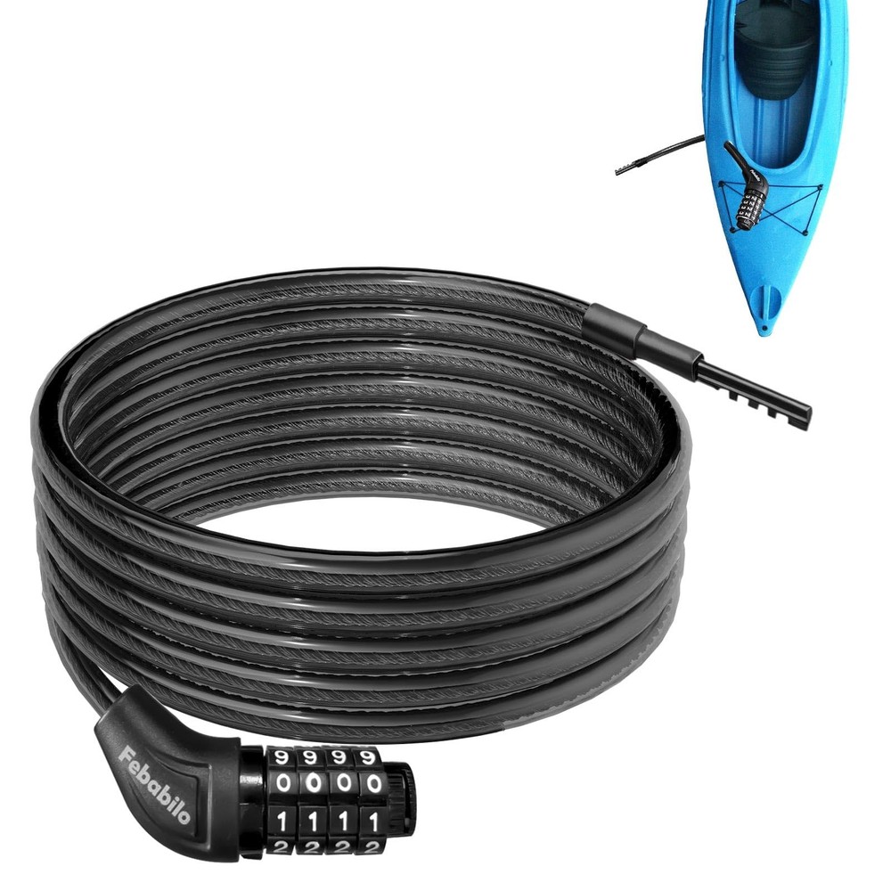 Febabilo Long Cable Lock, Extra Straight 5 Ft Long, 10 mm Thick, Black