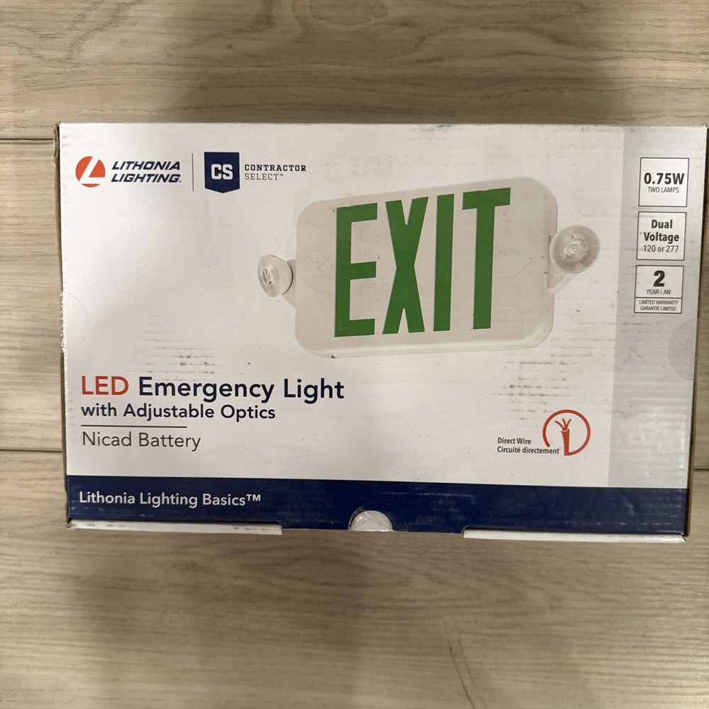 Lithonia Lighting LED Hardwired Green Exit Sign with Emergency Lights