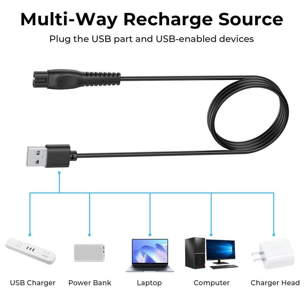 Charging Cable for Philips Sonicare Cordless Power Flosser 3000 Black