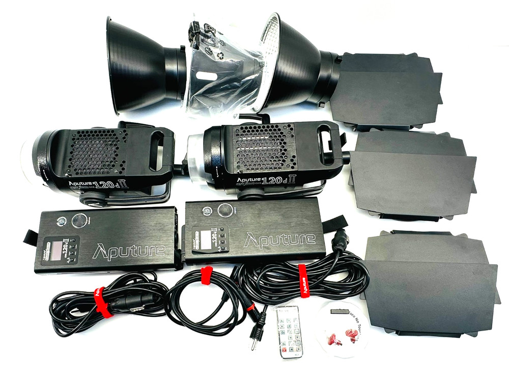 Aputure Light Storm 120d II – 2 Complete Kits + 3 Barn Doors & Case