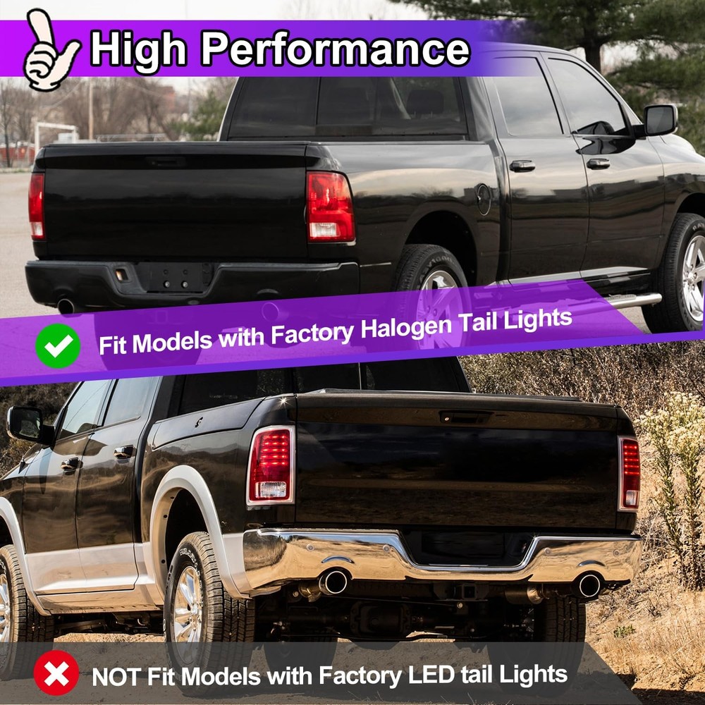 LED Sequential Tail Lights for Ram 1500 2500 3500 2009-2018 Halogen Models Smoke