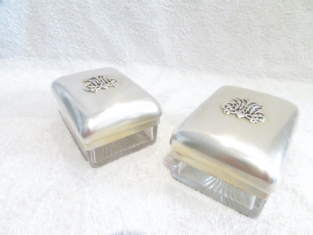 Gorgeous victorian english sterling silver & crystal 2 rectangular boxes London