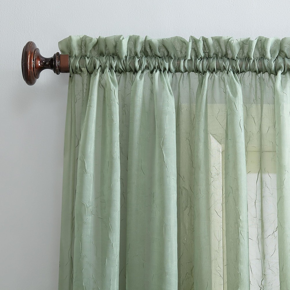 Kitchen 51 x 84 Sage Green Crushed Sheer Voile Curtain Panel for Light Diffusion