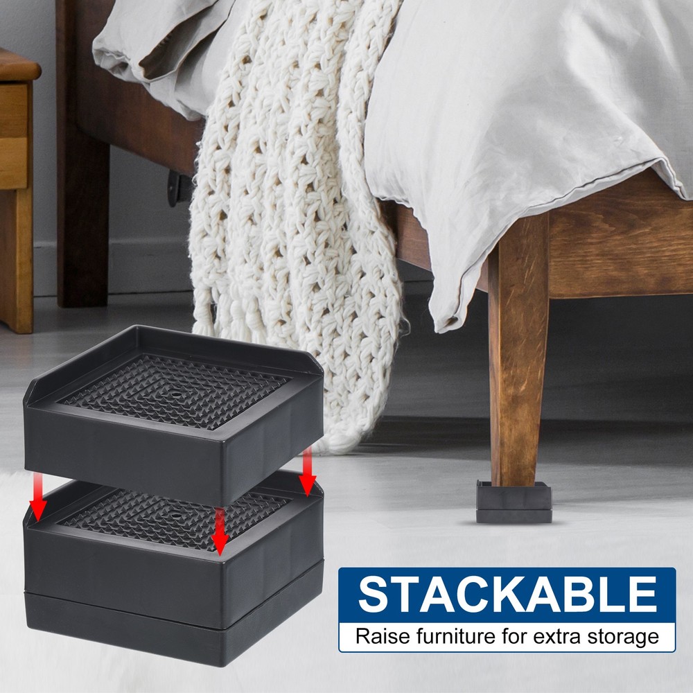 4Pcs Furniture Risers 1.5" Bed Risers Adjustable Desk Sofa Table Riser Black