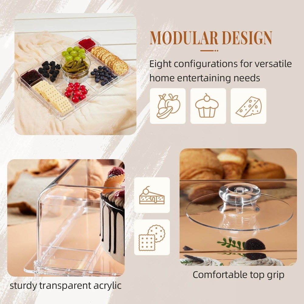 Cake Stand with Lid-Extra Large 17" Rectangular Cake Holder,8-in-1 Multi-Func...