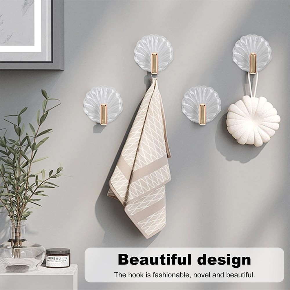 8PCS Shell Clear Adhesive Hooks - No Drill Removable Waterproof for Bathroom,...