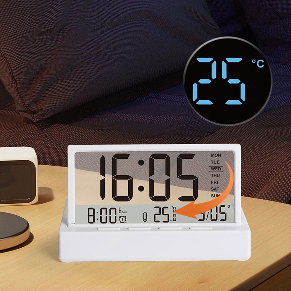 Desktop Digital Alarm Clock with Three Alarms Temperature Date Week Display