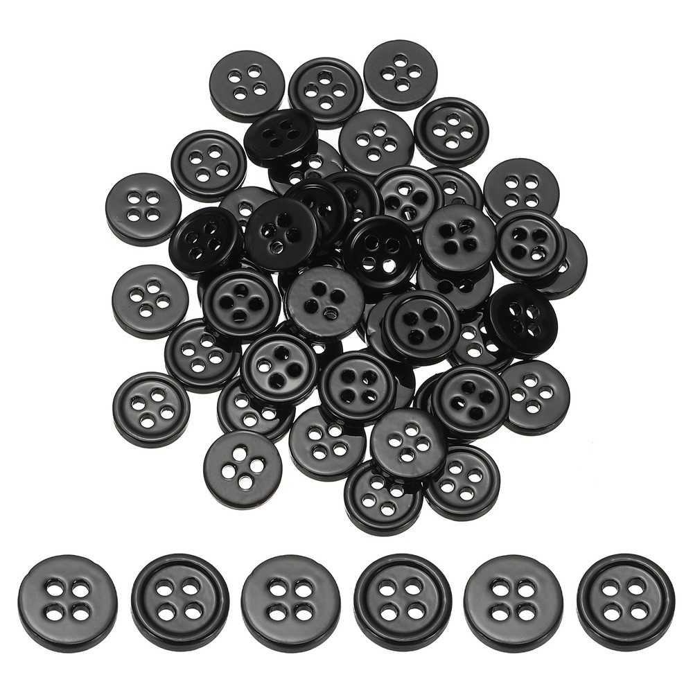 Natural Shell Button 4 Hole Shell Round Sewing Buttons 9 mm & 50 Pack & Black