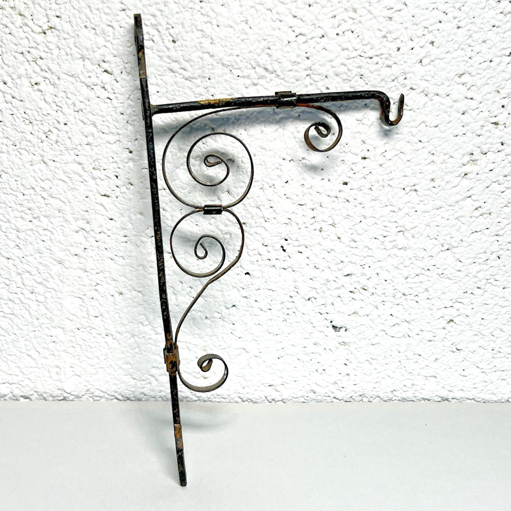 Victorian Cast Iron Wrought Scroll Bracket Wall Hanger Hook Black Single Small