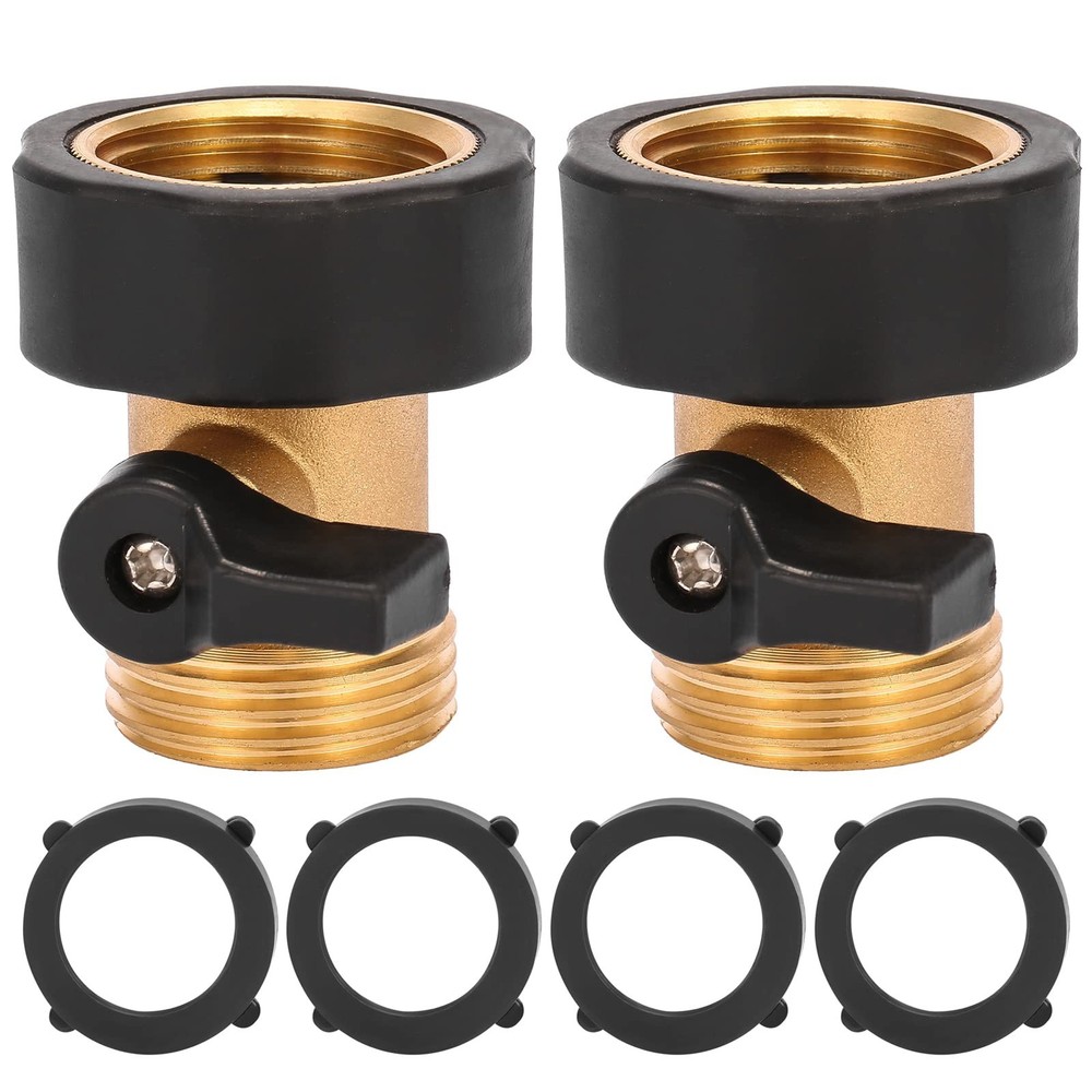 Garden Hose Shut Off Valve, Solid Brass Construction, 2PCS Set, Black