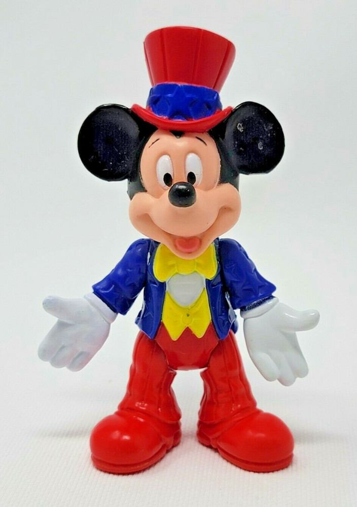 Mickey Mouse 3 1/2" Posable Plastic Figure STARS Red White Blue with Top Hat