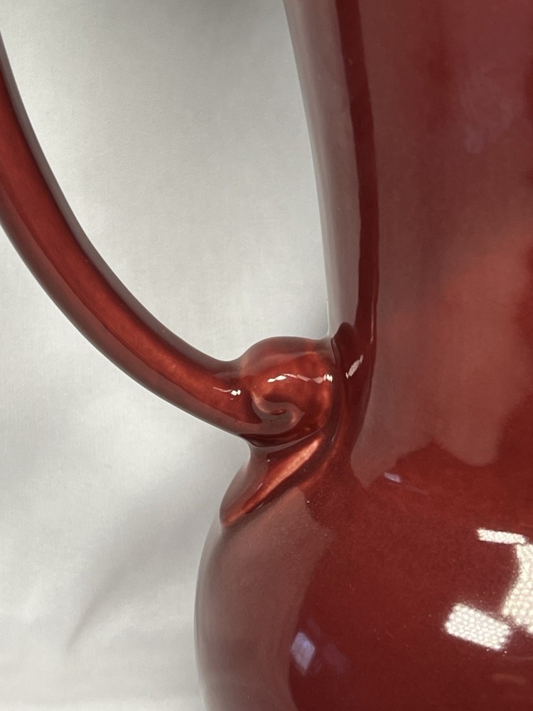 Vintage Large Pacific Pottery Art Ware Pitcher 10.5” Deep Red