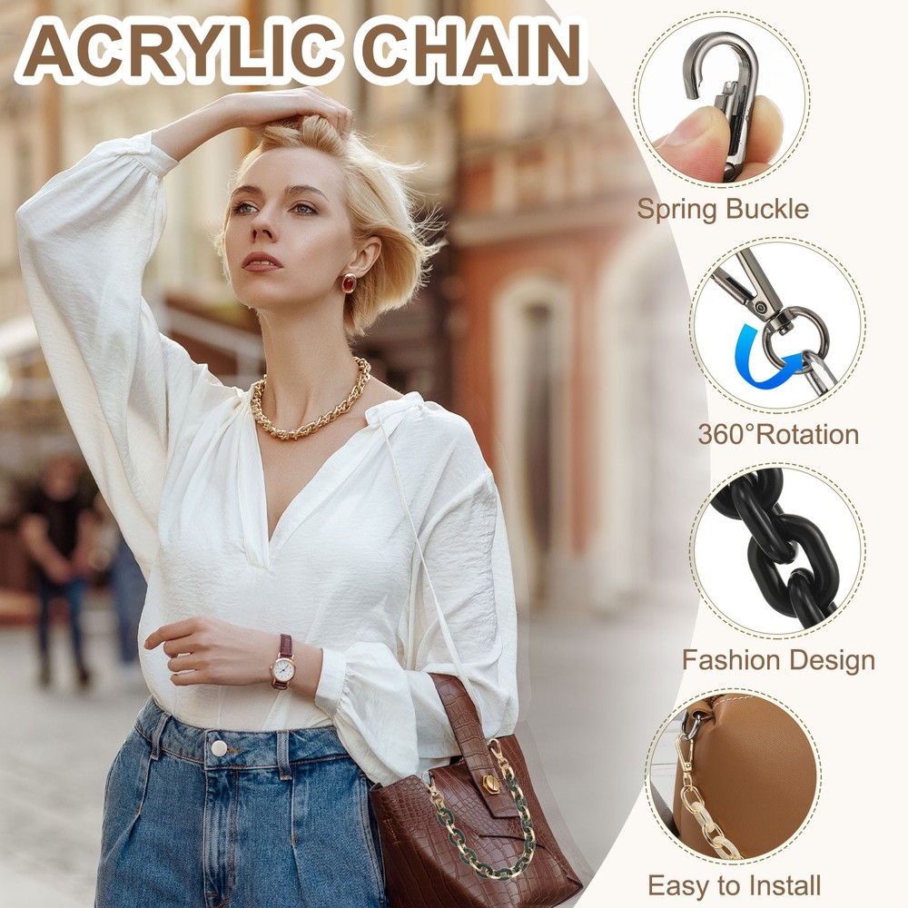 47" Acrylic Chain Purse Strap Replacement Luxury Handbag Strap White