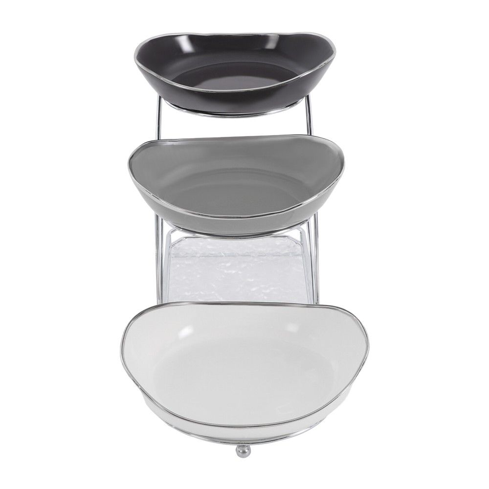 3 Tier Fruit Serving Bowls w/ Stand Fruit Serving Bowl Holder for Kitchen Silver
