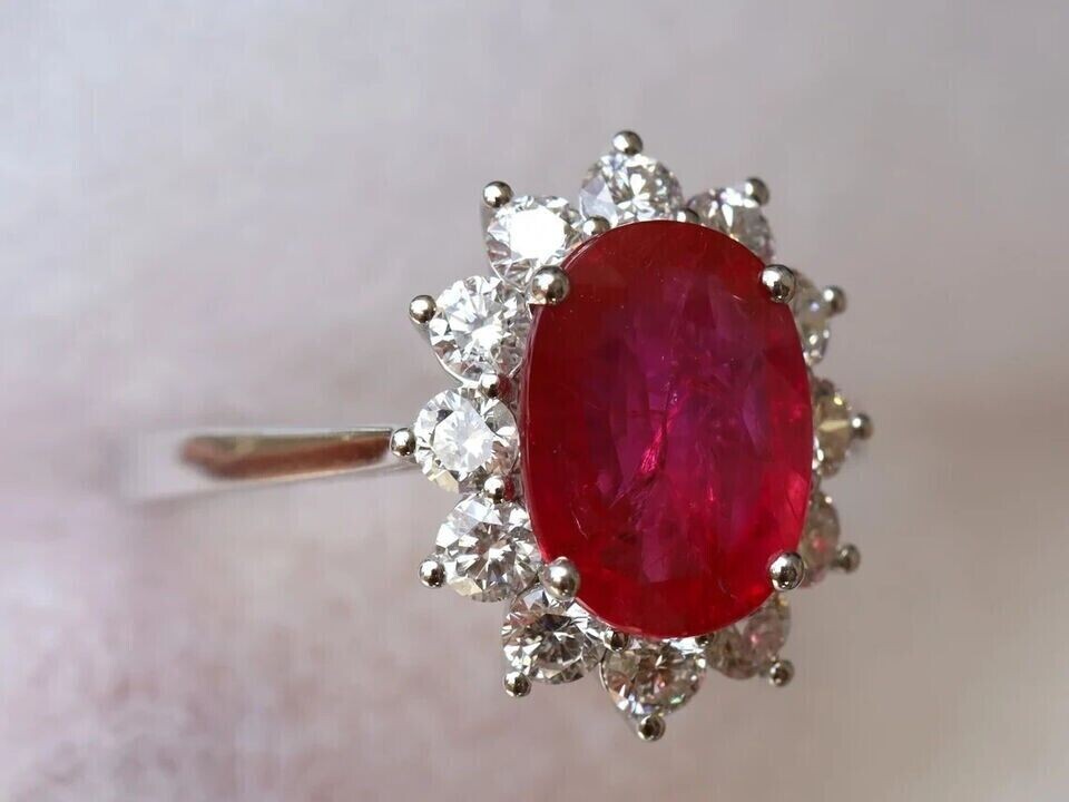 Vintage Style Lab-Created 5.40 Ct Red Ruby & Diamond Engagement Ring 925 Silver