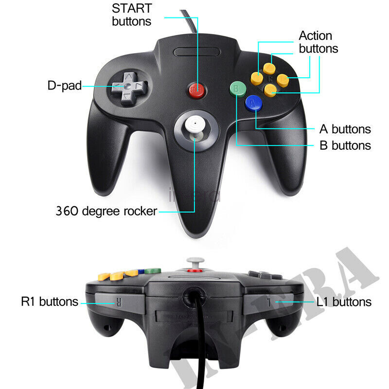 Classic Retro N64 64 Bit Game Console USB Wired Controller Gamepad for PC MAC OS
