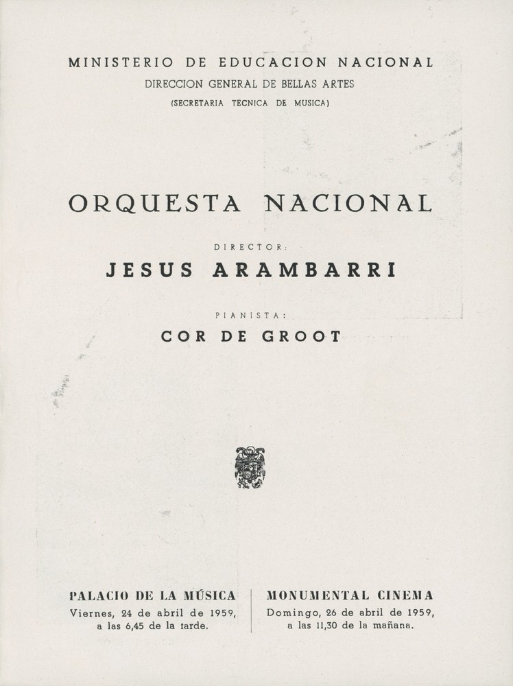 Arámbarri, Jesús. & De Groot, Cor. Signed Piano Orchestra Concert Program