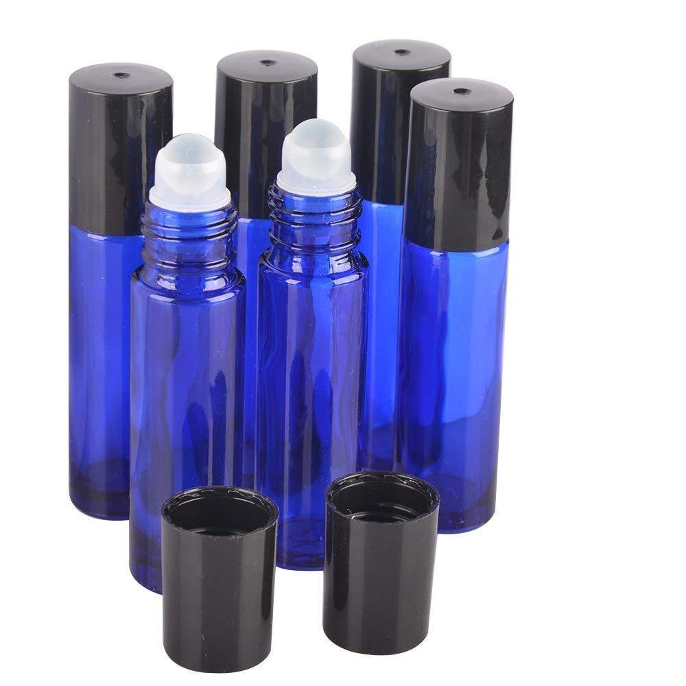 24 Pack,10 ml Blue Glass Essential Oil Roller Bottle + Removable Glass Roller