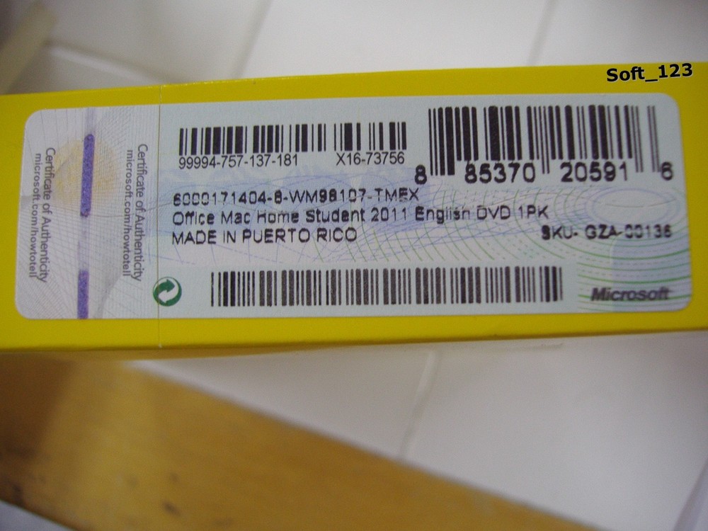 MS Microsoft Office MAC 2011 Home and Student DVD 1 User 1 Mac =RETAIL BOX=