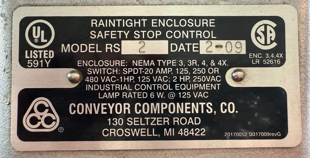 RS2 CONVEYOR COMPONENTS, CO. ENCLOSURE