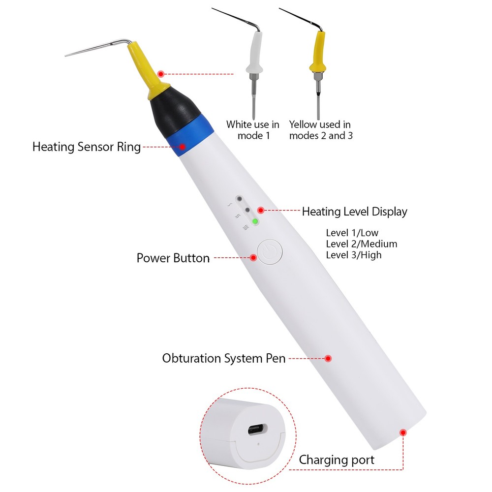 Dental Gutta Percha Obturation System Endo Heated Pen Cordless with 2Pc Tips