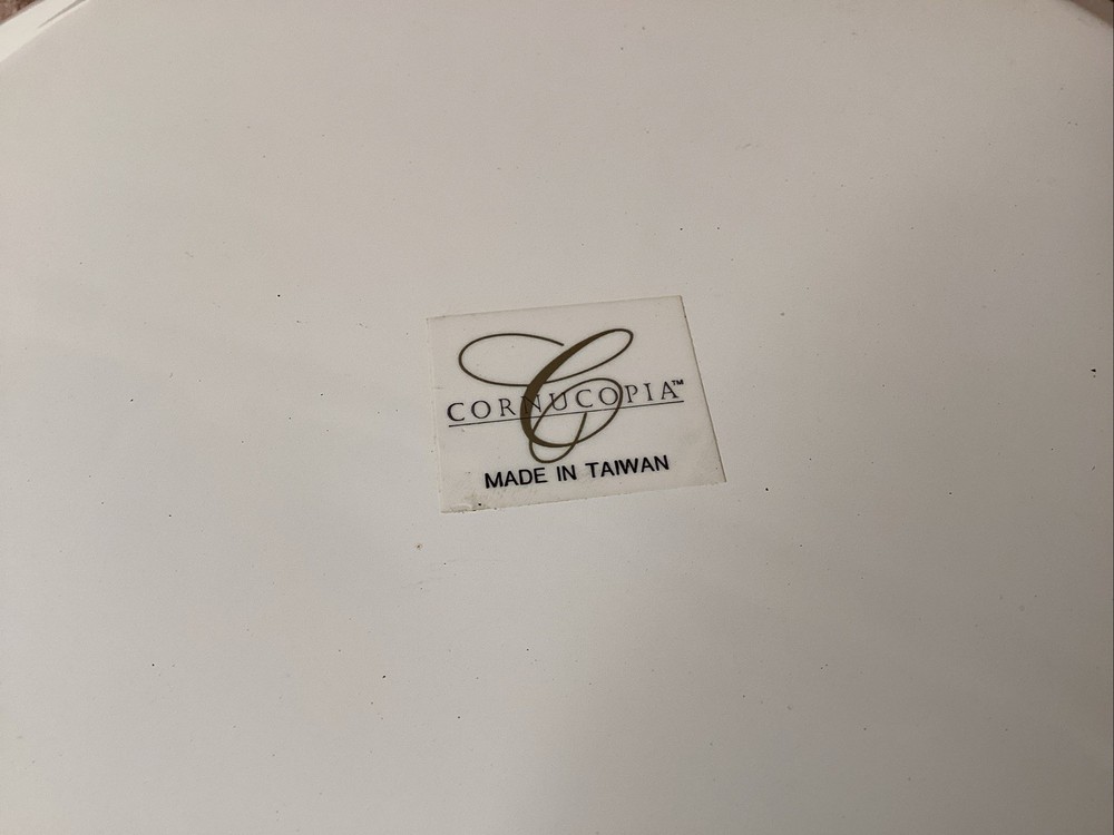 Cornucopia Lidded Serving Dish w/saucepan handles fruit pattern vintage