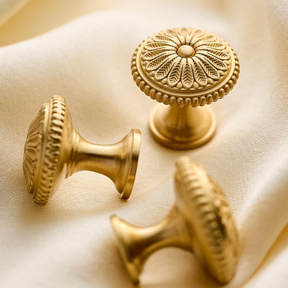 Kitchen Cabinet Knobs Brushed Brass, Solid Metal Kitchen Cabinet Pulls Vintag...