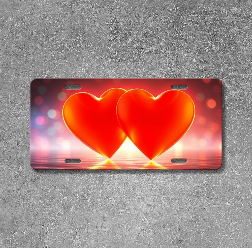Vibrant Two Hearts Design Personalized Name License Plate Editable Gift